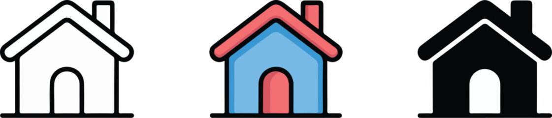 Fototapeta premium Modern home icon set with diverse color options