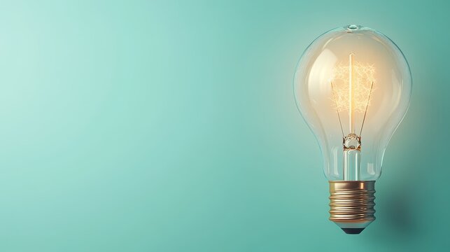 Glowing clear light bulb against a soft blue background, symbolizing bright ideas and inspiration.