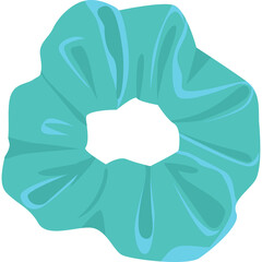 Teal Blue Scrunchie Hair Accessory with Gathered Fabric Detail Isolated on White Background for Fashion and Styling