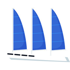 Three Blue Sailboats Side by Side Illustration with White Sails and Blue Stripes on a Transparent Background