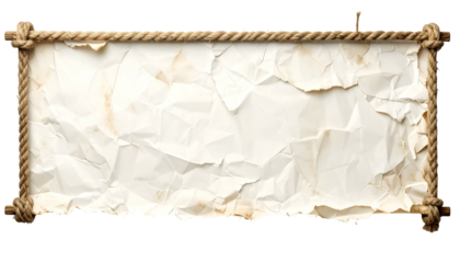 Torn, vintage paper scroll with rope border for messages