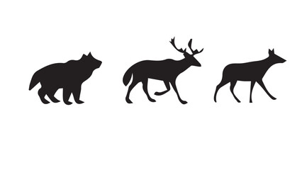 Fototapeta premium silhouette of a deer bear and fox