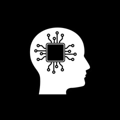 Human Head Artificial Intelligence icon isolated on black background