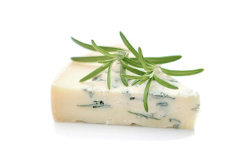 Blue cheese with rosemary isolated on white background