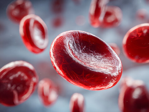 Highly detailed digital illustration of red blood cells flowing through the bloodstream with vibrant textures and a dynamic sense of motion and depth - Powered by Adobe