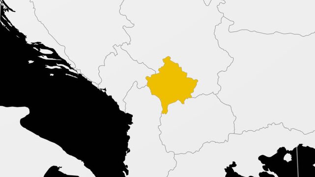 Kosovo map. Animated zoom into the country on the Globe in Black White color palette. Country logo animation. Map with meridians, parallels. Trending video.
