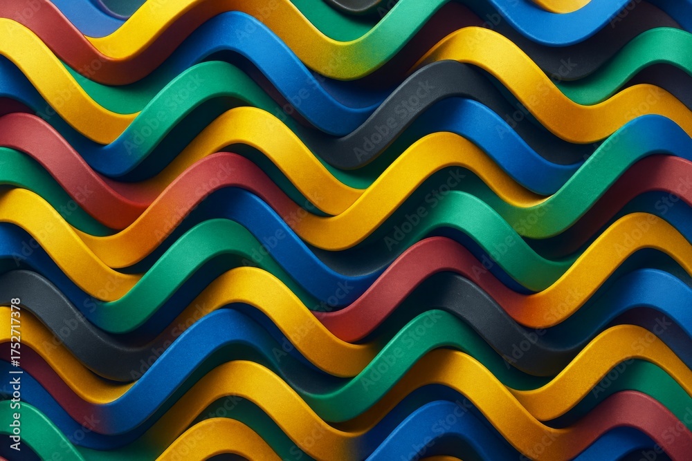 Wall mural abstract colorful wavy pattern of layered curved lines forming vibrant flowing shapes with light and