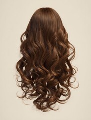 Fototapeta premium This image shows a long curly brown hair wig, perfect for adding volume and style to your appearance.