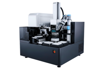 Modern automated liquid handling system for a laboratory on a transparent background