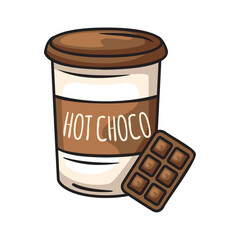 Whimsical Hot Chocolate Cartoon Illustration With Chocolate Bar and Transparent Background