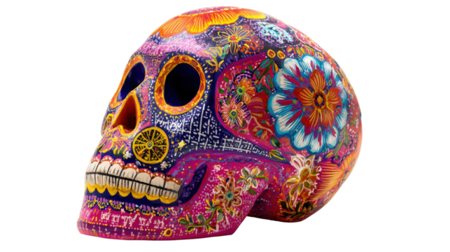 Day of the Dead decorative skull mask with bright colors, Transparent background, PNG file - Powered by Adobe