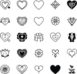 Clean black and white vector illustration of icons like love.eps