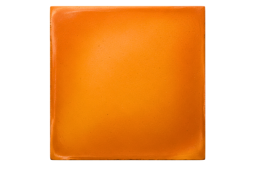 Square glossy orange ceramic tile with a handmade look on a transparent background
