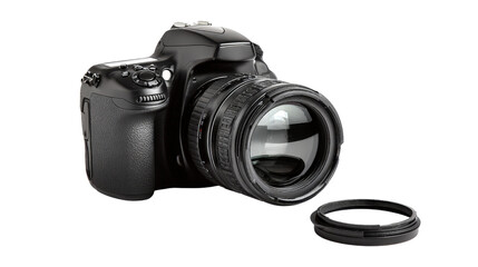 Fototapeta premium DSLR camera with lens cap on, Transparent background, PNG file