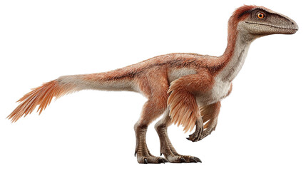 Fototapeta premium Feathered Velociraptor standing Transparent background, PNG file