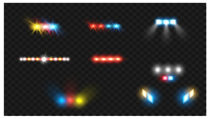 Realistic Police and Emergency Vehicle Light Effects Collection on Transparent Background