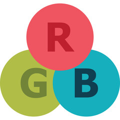 Three Overlapping Circles Representing RGB Color Model with Letters R G B Centered Inside Each Circle Against a Transparent Background