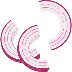 Three Sliced Red Onion Rings with Purple and White Layers Against a Transparent Background