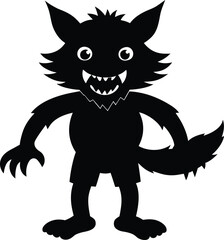 A cartoon illustration of a friendly werewolf vector silhouette design, A design of friendly werewolf isolated vector icon