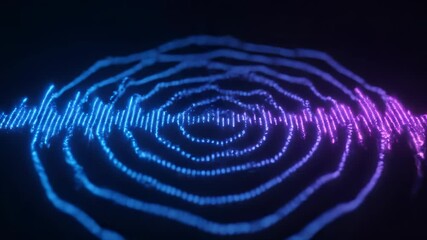 Abstract visualization of sound waves, with blue and purple neon light effects, representing audio frequencies. - Powered by Adobe