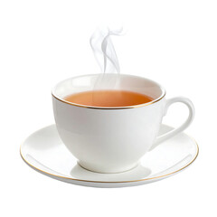 Steaming cup of hot tea on a saucer with a transparent background
