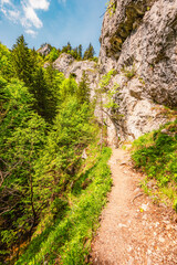 Hiking in Canyon in Prosiecka Valley near Kvacianska valley in Liptov region in northern Slovakia