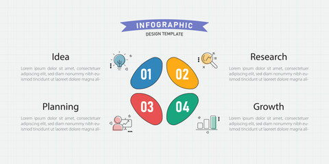 Infographic template. 4 Step timeline journey, Flat simple infographics design template. presentation graph. Business concept with numbers 4 options or steps vector illustration.