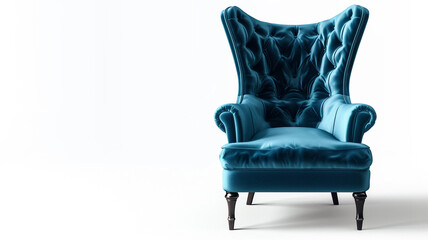 Luxurious teal velvet wingback chair with deep tufting on a white background. Elegant furniture accent.