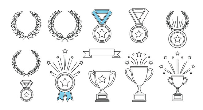 Collection of linear icons representing various awards achievements and accolades.