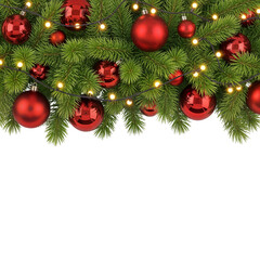 Lush pine garland with bright red ribbon bow, festive greenery centerpiece for Christmas decor
