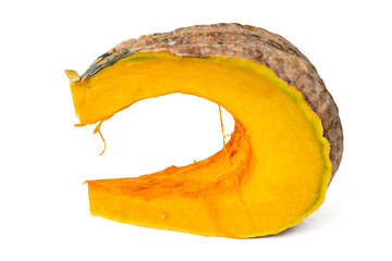 Photo of pumpkin taken with a high-resolution camera using the focus-stacking technique on a white background.