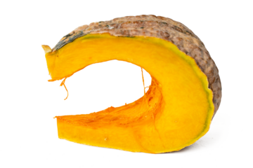 Photo of pumpkin taken with a high-resolution camera using the focus-stacking technique on a white background.