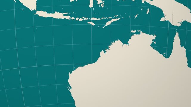 Fiji map. Animated zoom into the country on the Globe in Teal Pale Mint color palette. Country logo animation. Map with meridians, parallels. Appealing video.
