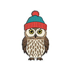 Cute owl wearing a cozy winter hat and beanie with a pom pom adorable bird vector