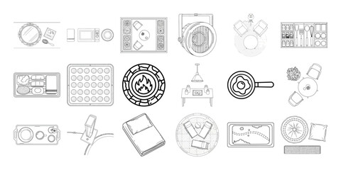 Vector art of diverse set of icons and symbols, including geometric and abstract forms