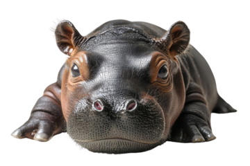 A baby hippo, isolate on white background, with soft skin and an adorable expression. PNG