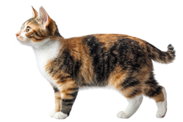 A cat standing, isolate on white background, capturing its elegance and poise in a minimalistic style. PNG