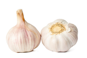 High-resolution photograph of fresh garlics isolate on white, taken with a high-resolution 45MP camera