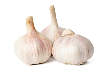 High-resolution photograph of fresh garlics isolate on white, taken with a high-resolution 45MP camera