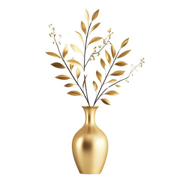 Minimal line art style golden vase, isolated on white background. cutout png