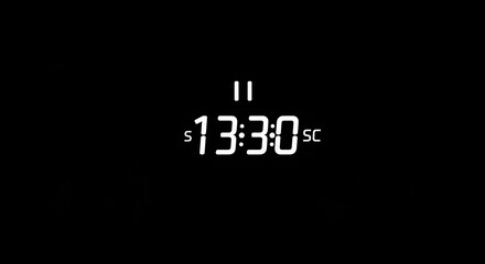 A digital timer displaying "1330" seconds. Digitally displayed, set against a stark black background