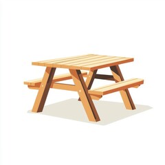 Flat style illustration of a picnic table, clean lines, isolated on white background.
