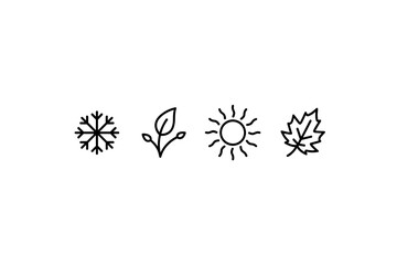 Four seasons line icon set. Winter, spring, summer, autumn symbols. Snowflake, sprout, sun, and leaf. Minimalist vector collection for nature's annual weather cycle concept.