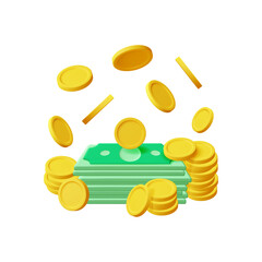 Gold Coins And Green Banknotes Falling And Stacked Representing Wealth And Financial Growth With A Transparent Background