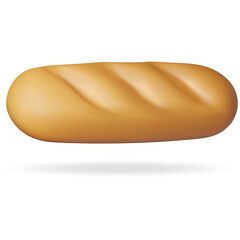 Golden brown baked baguette loaf with three scored lines on its crust isolated on a white background with a subtle shadow casting beneath it