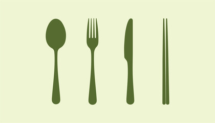 Cutlery set including a spoon, fork, knife, and chopsticks