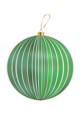 Green-white striped winter holiday ball isolated against white background .Christmas tree ornament. 