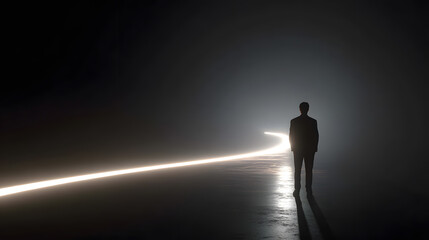 Obraz premium Person walking on a path of light towards a bright future