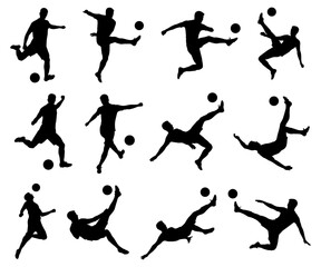 Football/Soccer players kicking silhouettes in various poses 