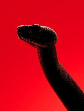 Close-up of black mamba snake on a red background